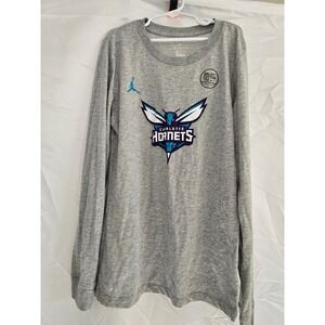 Kids‎ Nike Jordan Charlotte Hornets Dri Fit Cotton Tee Long Sleeve Gray XS